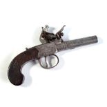 A small flintlock pocket pistol with screw-off barrel, the lock inscribed 'T.