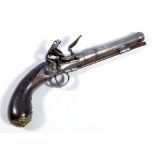 An unusual early flintlock pistol with cannon barrel, rounded lock plate inscribed 'In.