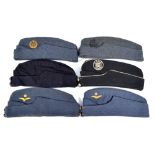 Six military cloth service caps, two with RAF badges, two with Air Ministry badges,