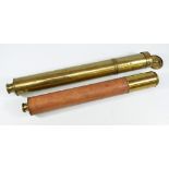 An unnamed 1.5" brass single-draw telescope, with stitched leather barrel, length 47.