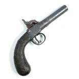 A small percussion cap pocket pistol with screw-off barrel and checkered walnut stock,