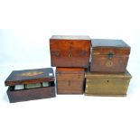 A group of five late 19th/early 20th century boxes with hinged lids,