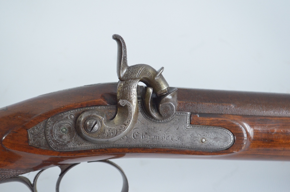 A percussion cap single barrel hunting shotgun, the lock plate engraved 'Chambers', - Image 2 of 3