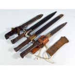Four various bayonets, all with scabbards (one associated) (4).