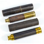 Two unnamed brass three-draw telescopes with part leather and part brass bodies,