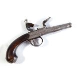 A small flintlock pistol with screw-off cannon barrel, indistinctly inscribed lock,