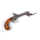 An unusual small Belgian percussion cap pistol with flick-out dagger,