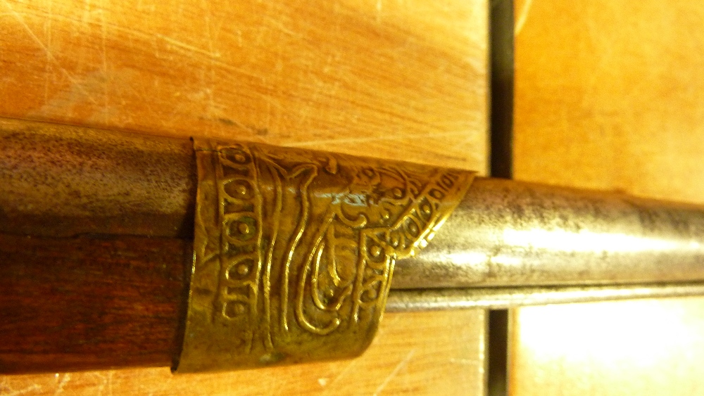 A miquelet musket converted to percussion with engraved brass detail and incised decoration to the - Image 6 of 8