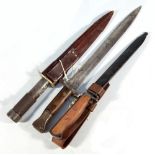 Three various bayonets, one with scabbard,