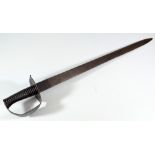 An early 19th century naval boarding cutlass, with ribbed grip and figure of eight guard,