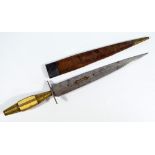 A 19th century dagger with brass and bone set grip,