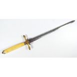 A 19th century dagger with rounded rectangular shaped ivory grip, square section brass pommel,