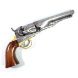 COLT; a patent percussion cap five shot revolver with replaced brass strap and walnut stock,