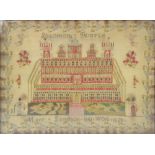 An early 19th century sampler inscribed 'Solomon's Temple, Mary Simpson, Her Work 1829' 41.5 x 54.