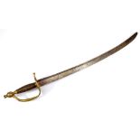 An 18th century private's hanger, with brass pommel, knuckle guard and apple shaped shell,