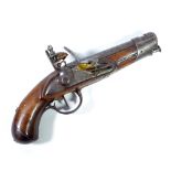 A small French flintlock pistol, the lockplate stamped 'Maubeuge Manuf. Imp.