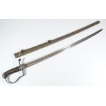 A late 19th/early 20th century officer's sword, with wire bound wooden grip,