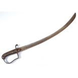 A 1796 pattern light cavalry sabre, with wirework leather grip, P-shaped guard and curved blade,