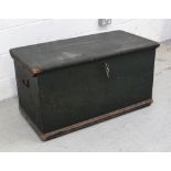 A late 19th/early 20th century dark green pine blanket box, length 99cm.