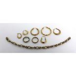 A quantity of 9ct gold jewellery to include hoop earrings, chain link bracelets,