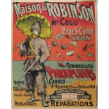 A c1920s French advertising linen lithograph advertising poster for 'Maison Du Robinson Mlle Celu 2,