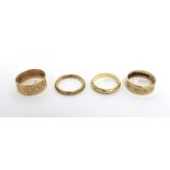 Four 9ct gold ladies' wedding bands, two size O, Q and N, approx combined 13.2g (4).
