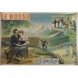 An early 20th century French advertising linen lithograph advertising poster for 'Le Bossu' central