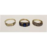 Three 9ct gold ladies' dress rings to include a 'Nan' ring, size N,