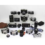 A quantity of cameras and camera accessories to include an Olympus Trip 35, a Kodak Pronto etc.