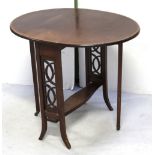 An Edwardian mahogany and satinwood cross-banded oval drop-leaf Sutherland occasional table,