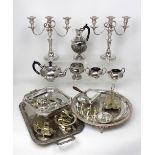 A quantity of plated ware to include a tea service, rose bowls and trays etc.