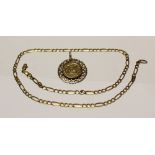 A St George medal set in a 9ct gold heart filigree mount and a 9ct gold link chain necklace,