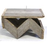 A rustic table made from boards/planks salvaged from Southend Pier, 97 x 58cm.