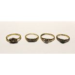 Four 18ct gold ladies' engagement/dress rings;