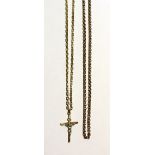 A yellow metal chain link necklace with a yellow metal crucifix and a 9ct gold link chain necklace,