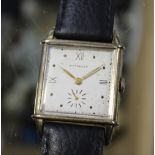 Wittnauer; a c1940s gentlemen's tank-style watch, square gold filled case,
