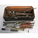 A quantity of construction wrenches (spuds), a brass 'Mysto' garden syringe pump sprayer,