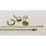 A 9ct gold link chain, a single 9ct gold hoop earring,