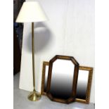 A modern rectangular bevel-edge mirror, 77 x 50cm, an octagonal oak-framed bevel-edge mirror,