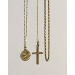 Two 9ct gold chains; one with a 9ct gold cross,