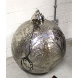 An Indian silvered and glass large spherical ceiling light with tulip and pierced decoration,