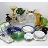 A quantity of ceramics and glassware to include Crown Devon cabbage design plates,
