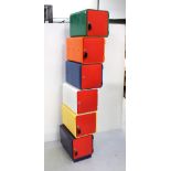 A tower of six upcycled painted school lockers, height 190cm.