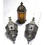 A pair of silvered, turquoise jeweled and mirrored, pierced decorative ceiling lamps,