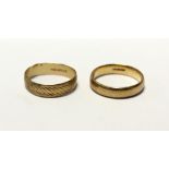 A 9ct gold gentlemen's wedding band, size U and a 9ct gold engraved wedding band, size T,