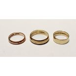 Three 9ct gold ladies' wedding bands, sizes L, L1/2 and S, combined approx 7.8g (3).