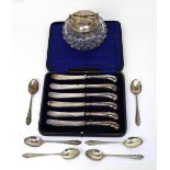 An Edward VII cased set of six hallmarked silver crystal-handled dessert knives, Sheffield 1936,