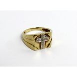 A gentlemen's 9ct gold dress ring with a white gold cross to centre set with small white stones,
