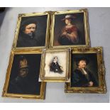 LEN EHLEN; four decorative oils on canvas, 'Rembrandt', 'Rembrandt's Mistress',