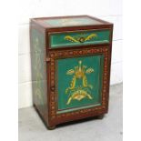 An Indian hardwood hand-painted and decorated bedside cabinet,